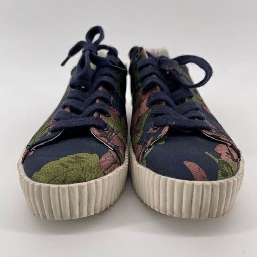 Zara Floral‎ Print Platform Sneakers Navy Blue Green Pink Lace-Up Shoes - Picture 2 of 6